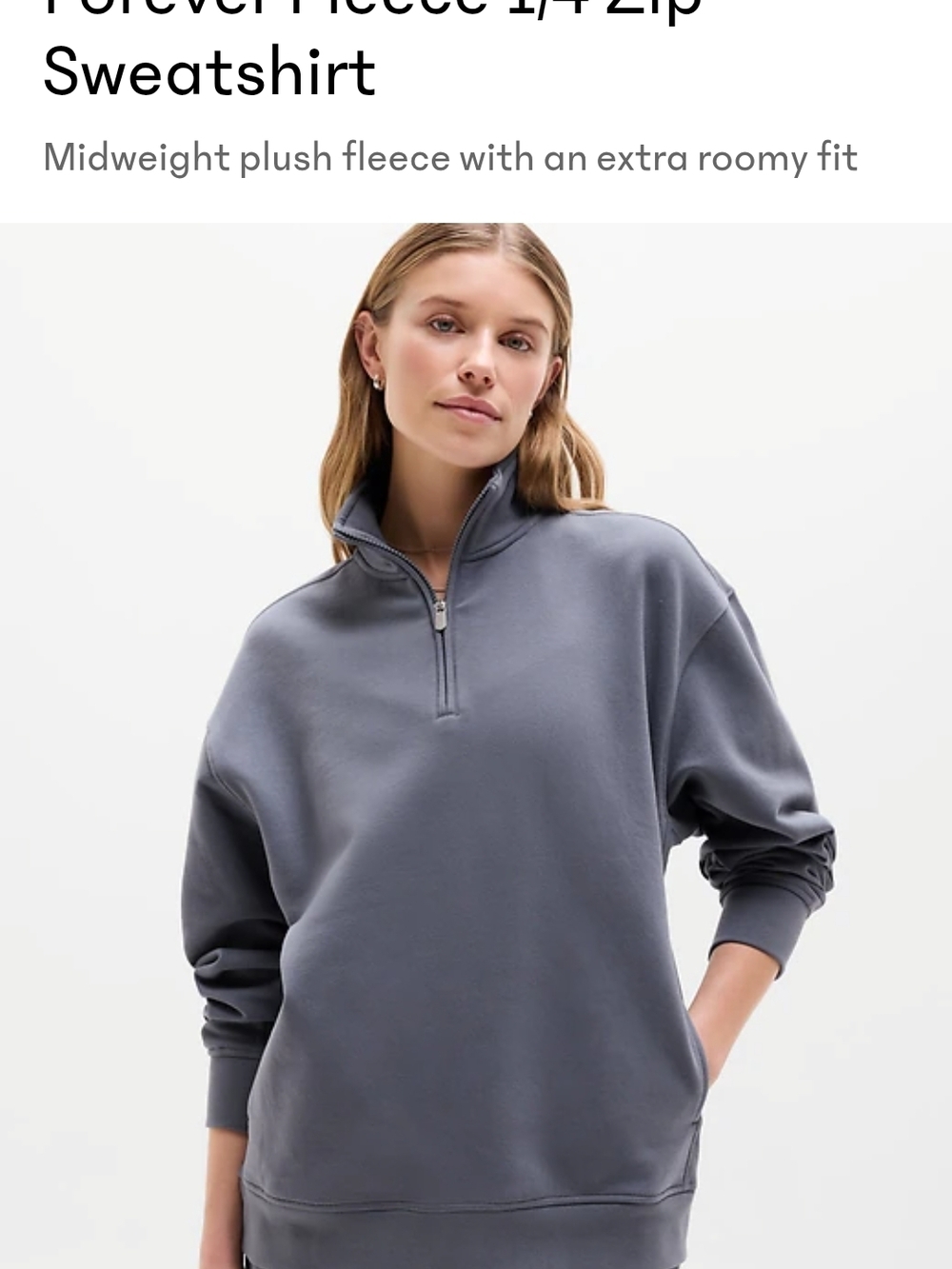 Women's Forever Fleece 1/4 Zip -Front Sweatshirt Athleta- Gray